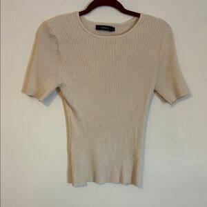ZESICA Cream Ribbed Short Sleeve Top